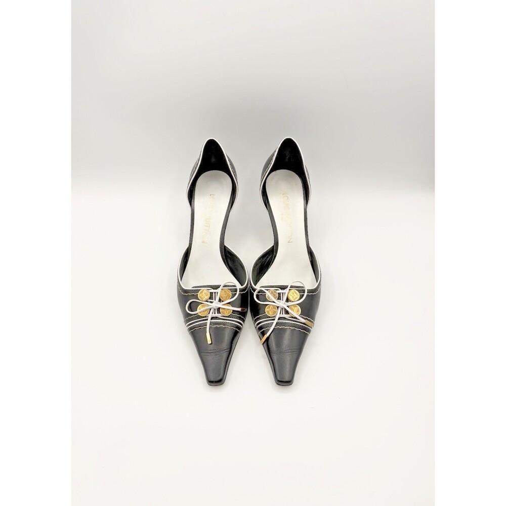 Louis Vuitton Black Leather Heels Gold 4 Leaf Clover Lucky Charm Size EU 37.5